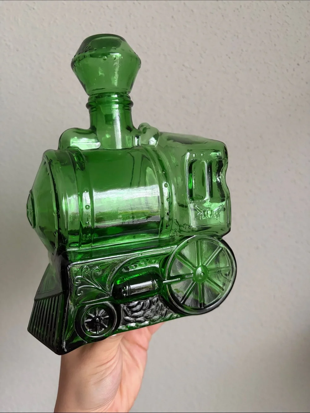 Brevettato Vintage Italian Green Steam Engine Glass Train Decanter Bottle